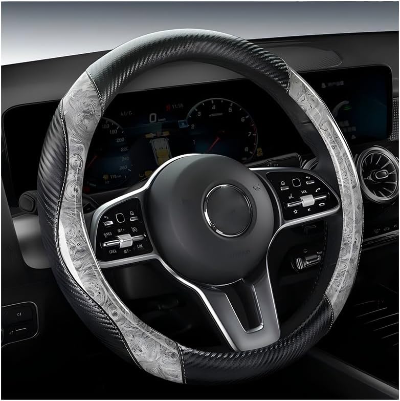 Wood Grain Steering Wheel Cover Car Steering Wheel Covers 14.5-15 inch with Coasters Microfiber Leather Splicing Breathable Anti-Slip Durable Universal Auto Steering Wheel Protective