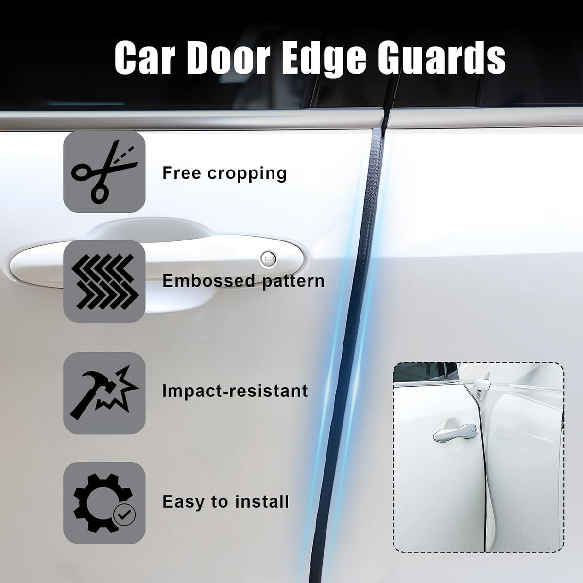 U-Shape Car Door Edge Guards, 32.8 Ft Rubber Automotive Door Edge Protector for SUVs Sedans, Easy No-Glue Install, Exterior Car Accessories Trim (Black)