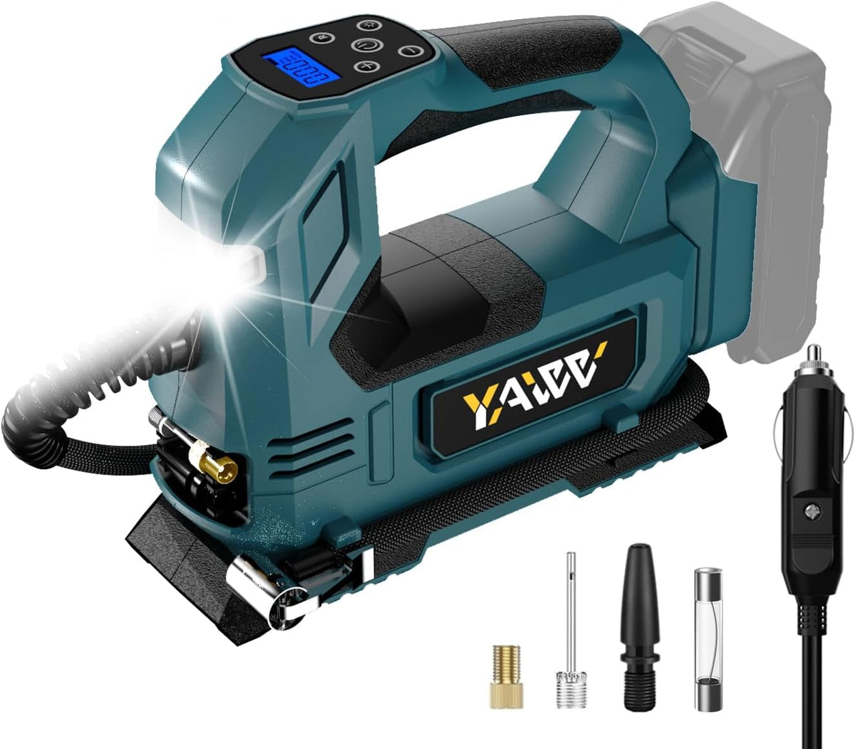 Cordless Tire Inflator Air Compressor Compatible with Dewalt 20V Battery,160PSI Portable LED Light Handheld Pump with Digital Pressure Gauge Cars Motorcycles Bikes Balls(Battery Not Included)