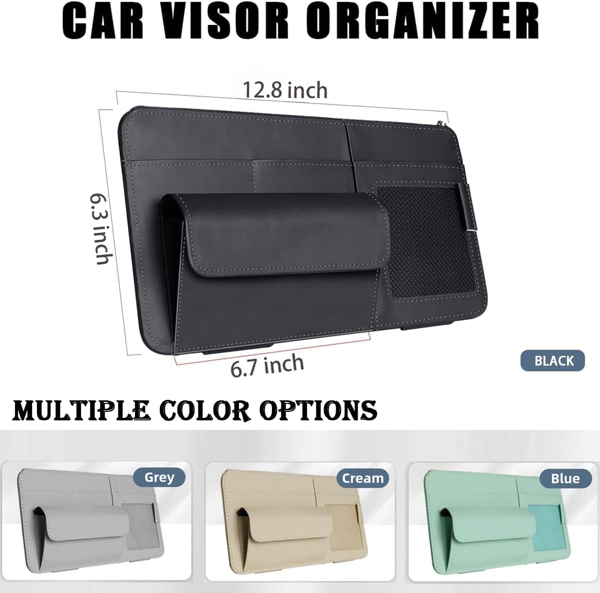Car Visor Organizer, Multi-Pocket Sunvisor Storage with Sunglass Holder, Document Holder and Visor Card Clip, Fit for AUTO SUV & Truck, Leather Car Accessories Interior (Cream)