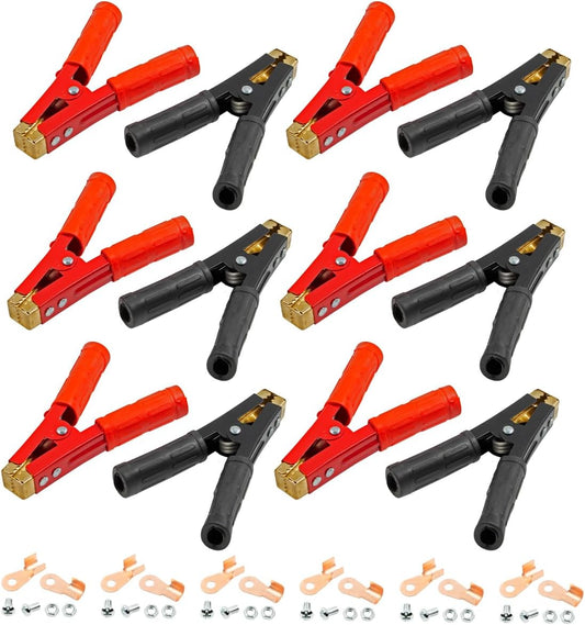 12 Pcs Red & Black Battery Jumper Cable Clips 500-1000A, Pure Copper
