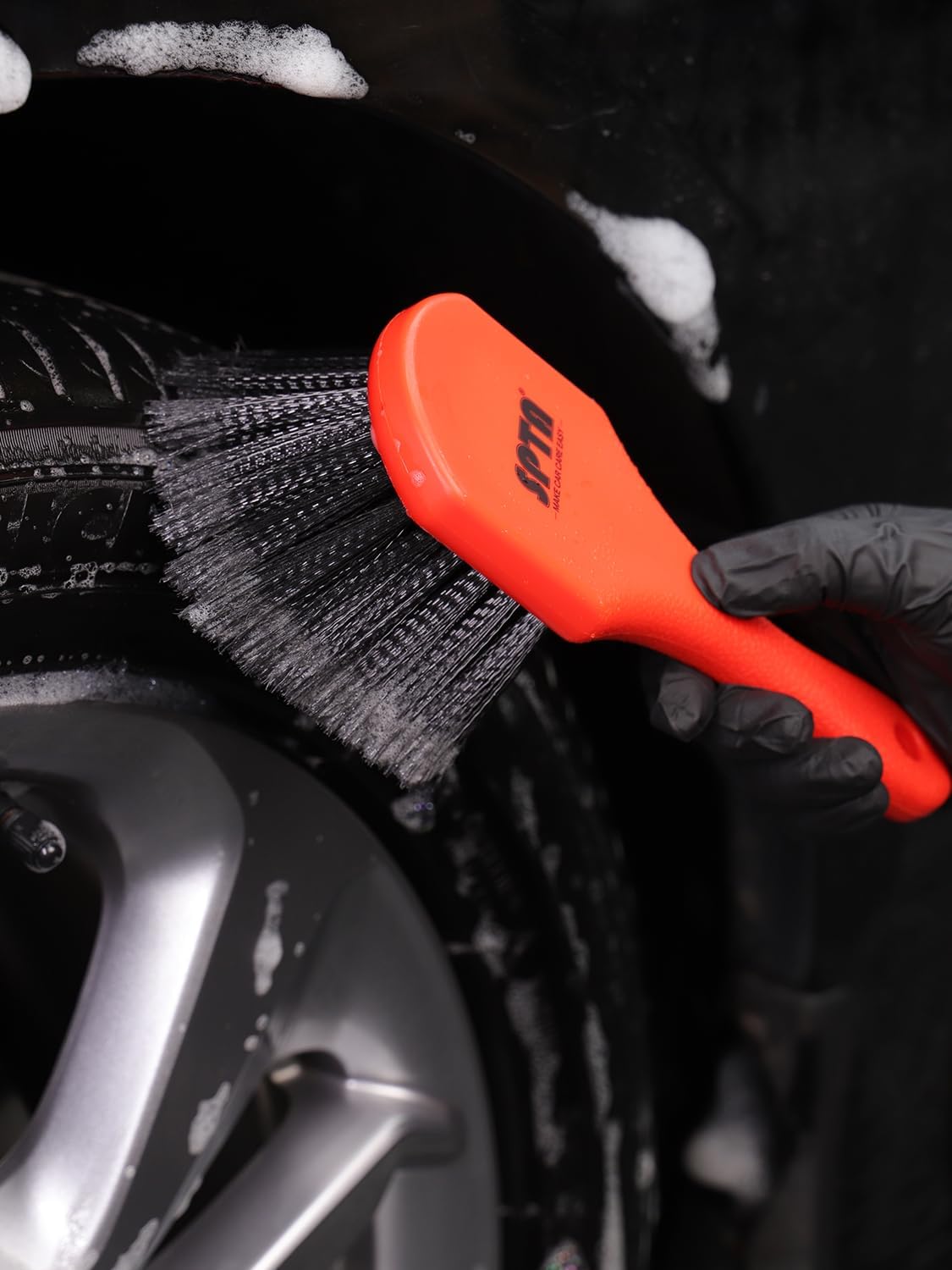 SPTA 8Pcs Wheel & Tire Brush Car Detailing kit, Easy Reach Wheel and Rim Brush, 5pcs Detailing Brushes, Short Handle Cleaning Brush, 1pc Microfiber Cleaning Cloth, Great to Clean Dirty Tires