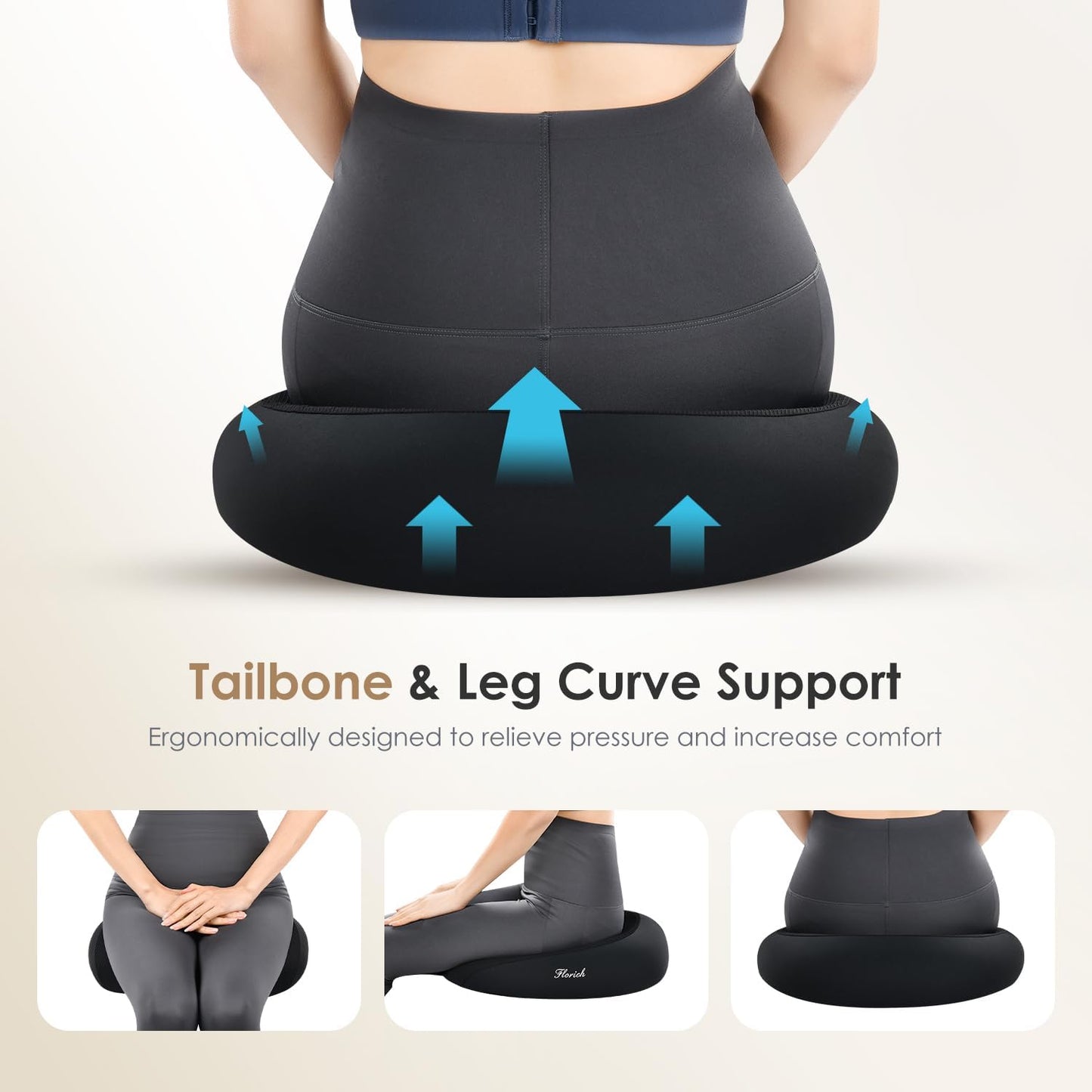 FLORICH Car Seat Cushion & Lumbar Support Pillow & Car Neck Pillow, Ergonomic Memory Foam Driving Seat Cushion for Back & Sciatica Pain Relief, Non-Slip Washable Cushion for Car, Driver, Office-Black
