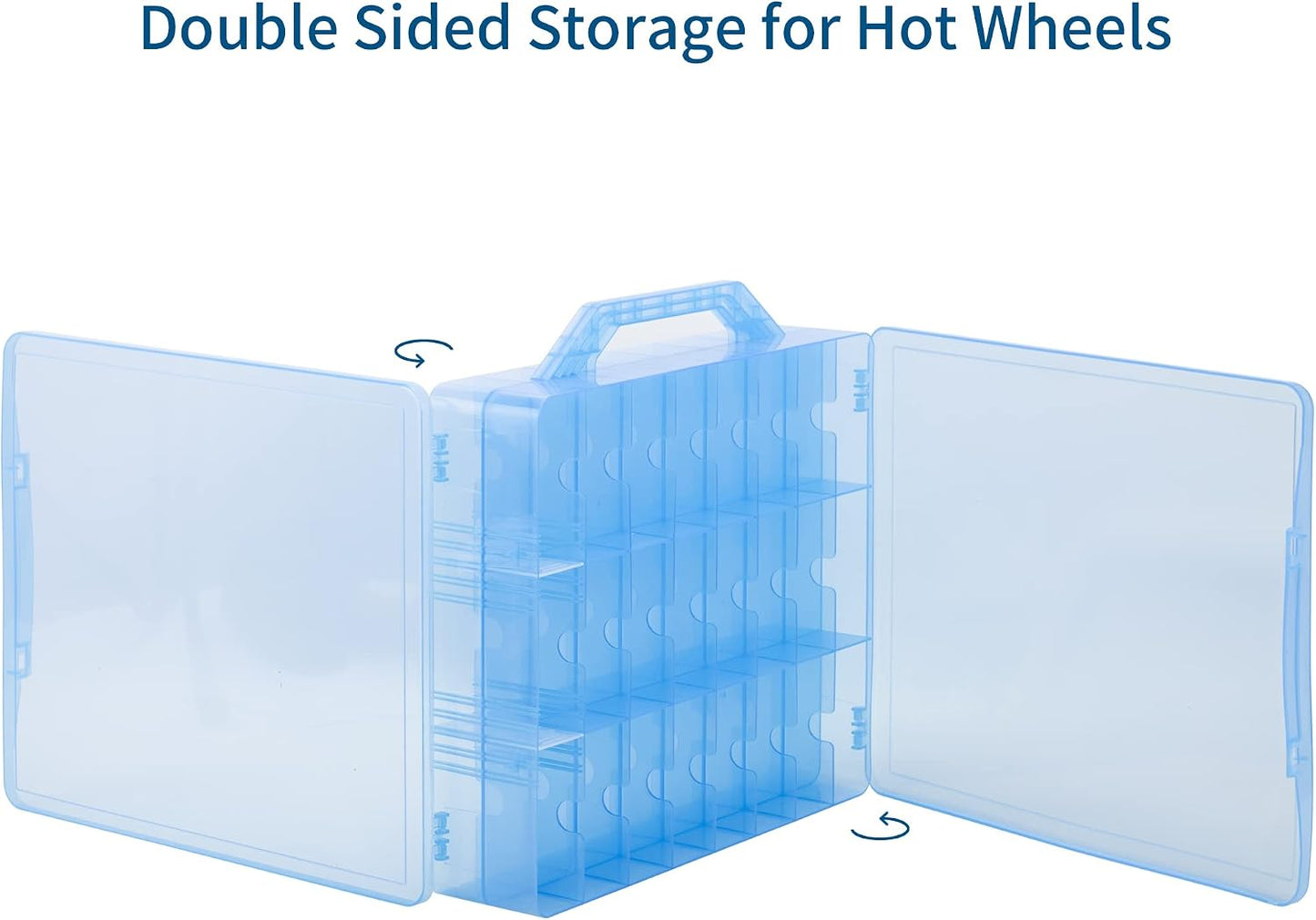 Double Sided Storage Case for 48 Cars, Matchbox Cars, Mini Toys, Small Dolls - Portable Transparent Case (Blue)