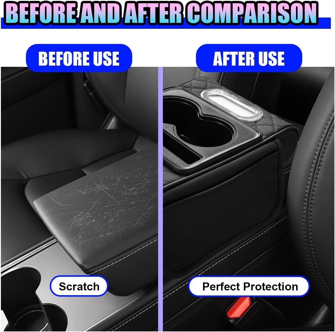 Leather Car Center Console Cover, Armrest Booster Cushion, Black