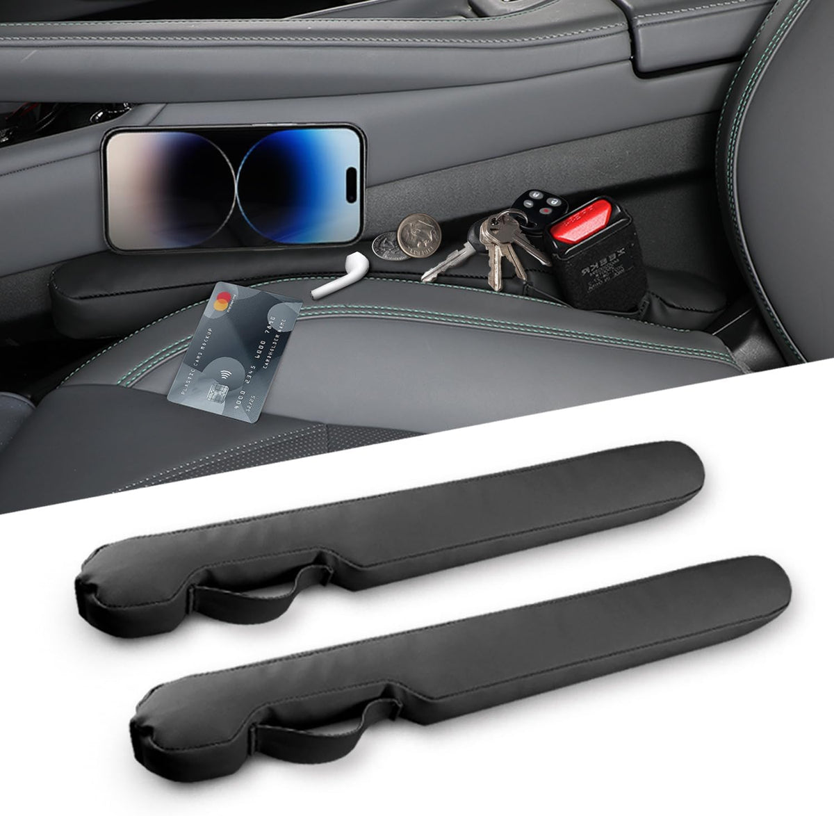 Leather Car Seat Gap Filler Universal for Car Truck SUV to Block The Gap Between Seat and Console Stop Things from Dropping 2 Packs Tan