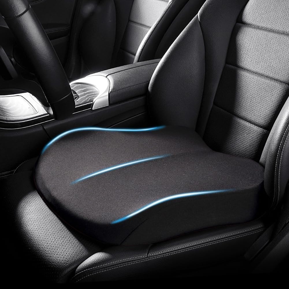 Adult Car Booster Seat Cushion, Car Seat Driver Height Boost Mat Memory Foam Car Seat Cushions Pad Improve Driving View Non-Slip 3D Office Chair Cushion Pressure Relief (Black)