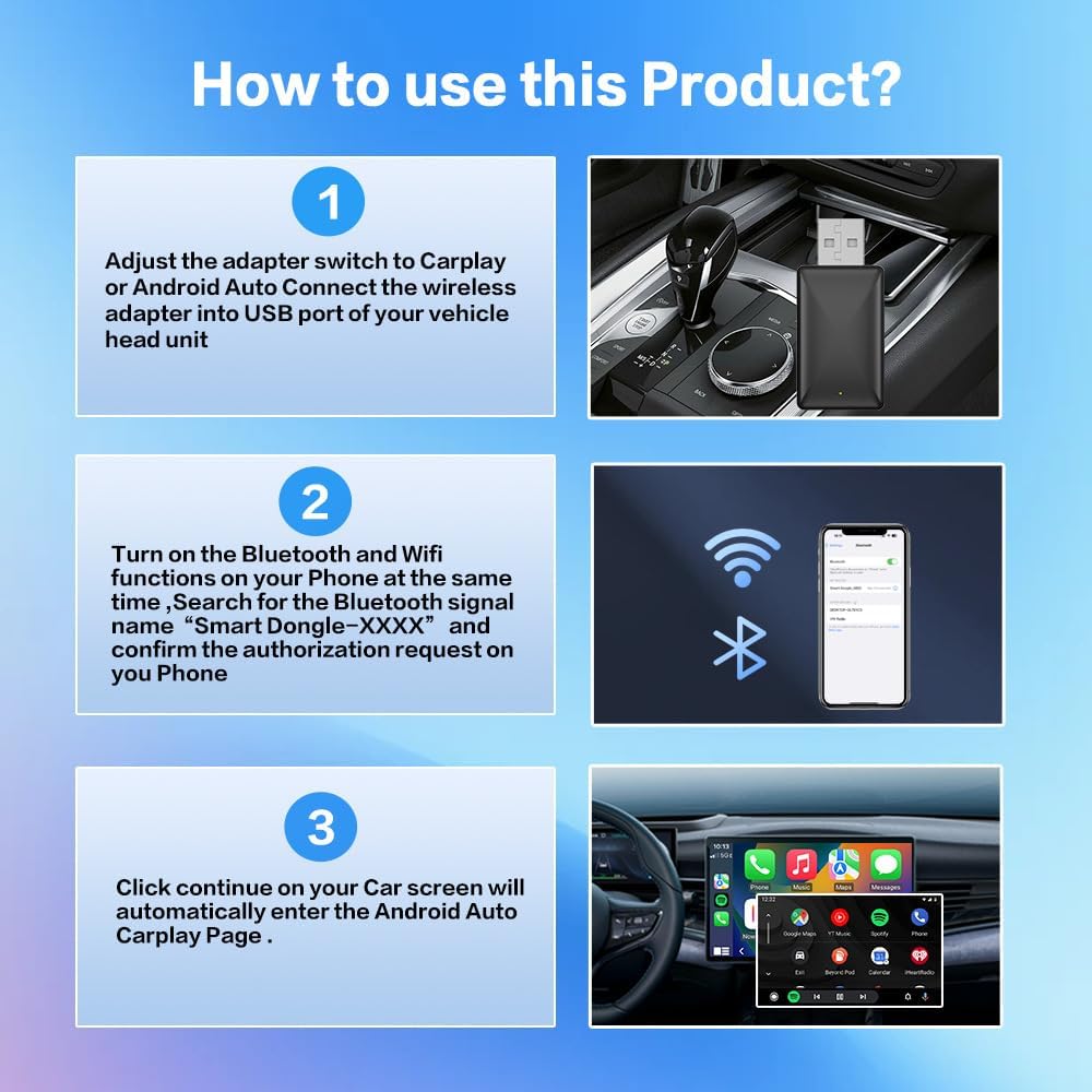 Wireless CarPlay Adapter-Convert Wired CarPlay to Wireless,Stable Connection and Mini Size,Plug & Play,50% Lower Temperature,Auto-Reconnect,Compatible with iPhone & Android & Cars 2015+