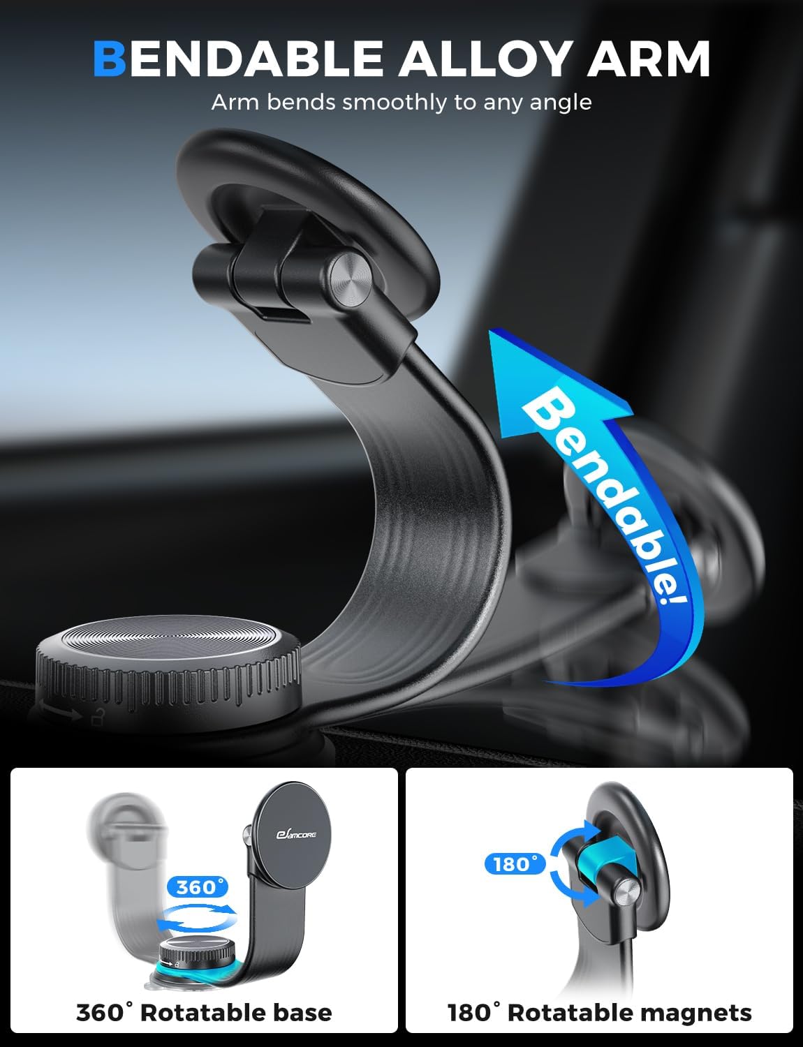 Magsafe Car Mount, Bendable Alloy Arm Magnetic Phone Holders for Your Car
