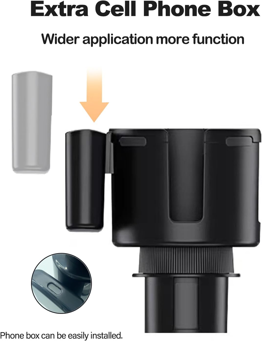 2-in-1 Car Cup Holder Expander with Phone Holder, Universal Cup Holder Adapter, Fits Yeti 14/24/36/46oz, Hydroflask 32/40oz & Large Water Bottles, Adjustable Base Fits Tesla, Truck, RV, SUV
