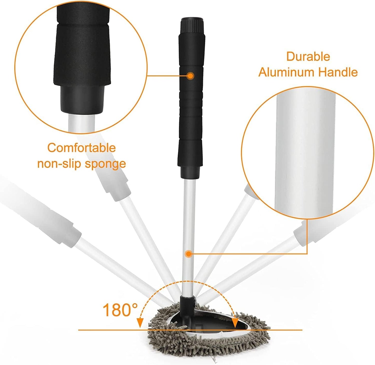 JOYFUL&HOPEFUL Car Windshield Cleaning Tool, Car Inside Window Cleaner Tool with Extendable Handle, 4pc Microfiber and 2pc Chenille, Car Interior Cleaner Tool Anti Fog, Streaks Free