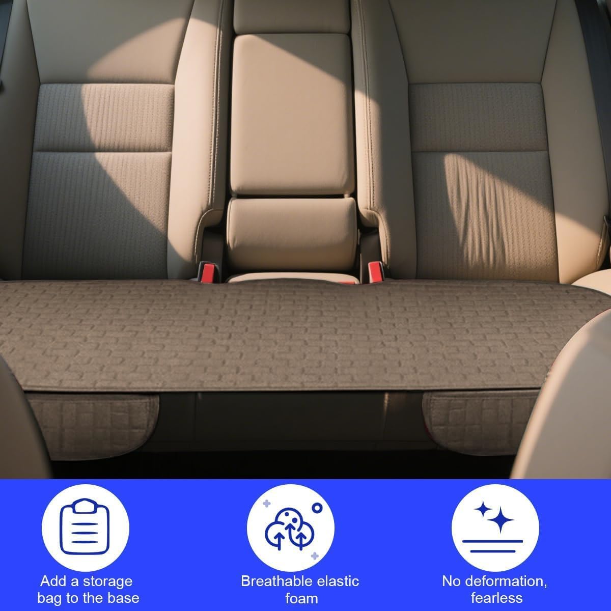 Osilly Car Back Seat Cover, Anti-Slip Long Vehicle Rear Bench Protectors with Storage Pocket, Breathable Comfortable Auto Interior Seating Bottom Protection Accessories, Universal Fit (Brown)