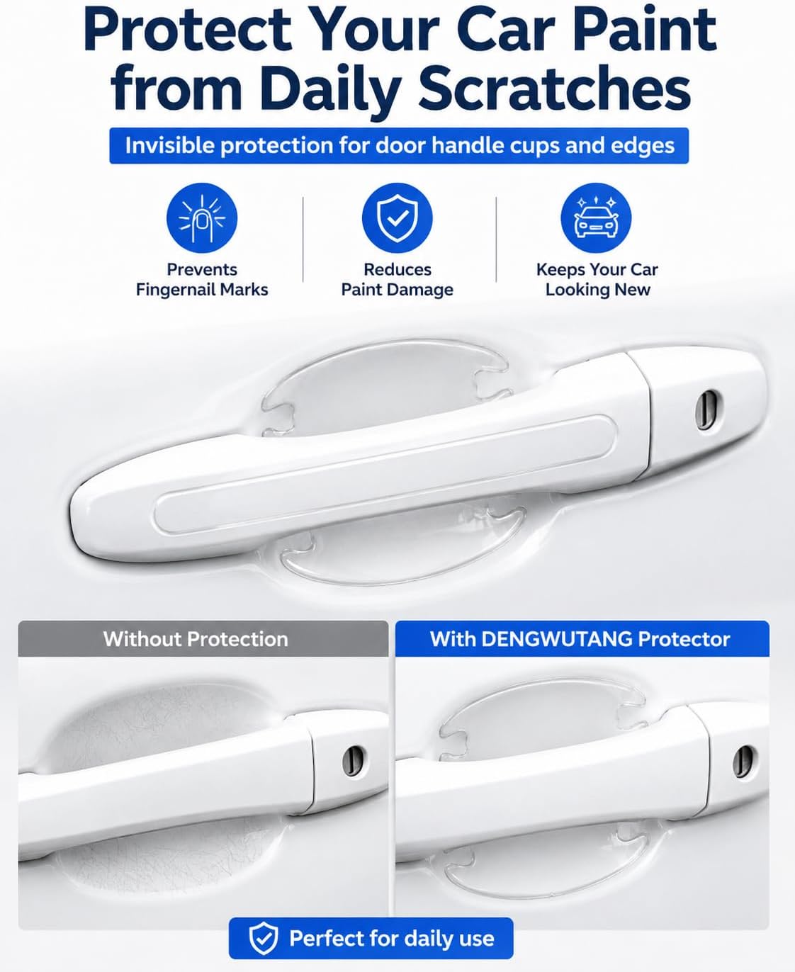 8PCS Clear Car Door Handle Protector Film Anti-Scratch Universal Fit