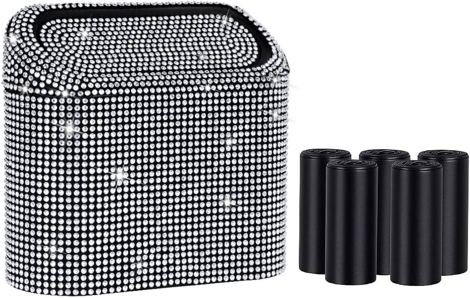 eing Car Trash Can with Lid, Mini Vehicle Trash Bin Car Dustbin Garbage Organizer,Bling Crystal Automotive Garbage Can Bin Trash Container for Auto Cars, Home, Office,Purple