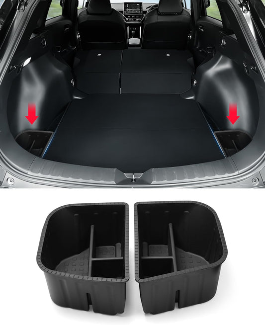 Karltys Rear Side Trunk Storage Bins for Toyota Corolla Cross 2022-2026 AWD, 2 Pcs Cargo Side Pocket Organizer Boxes, ABS Side Storage Tray Accessories, Not for Hybrid or FWD