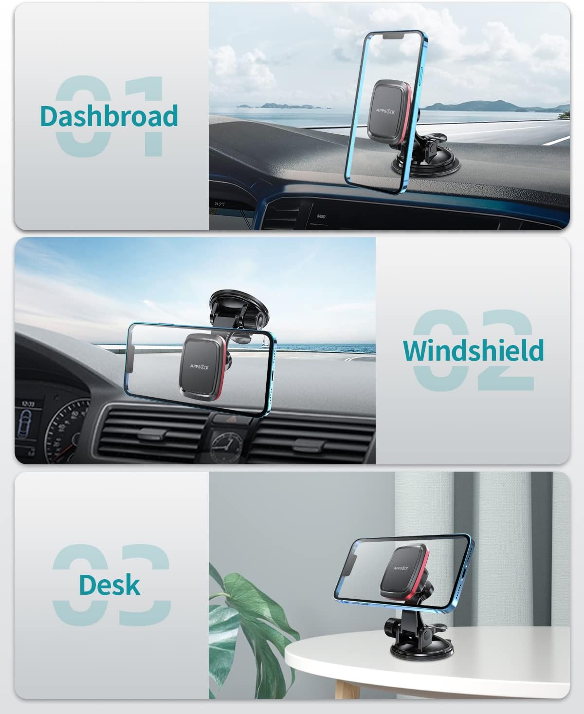 APPS2Car Magnetic Car Phone Mount, Universal Dashboard Windshield Mount