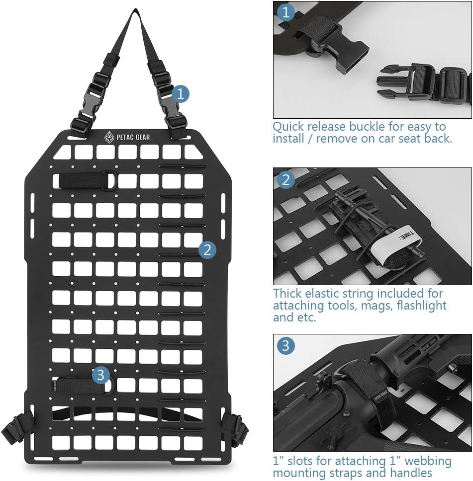 PETAC GEAR Tactical Car Seat Back Organizer | Rigid Molle Panels for Vehicles | Truck Mount Rack Panel for Tactical Gear Accessories. …