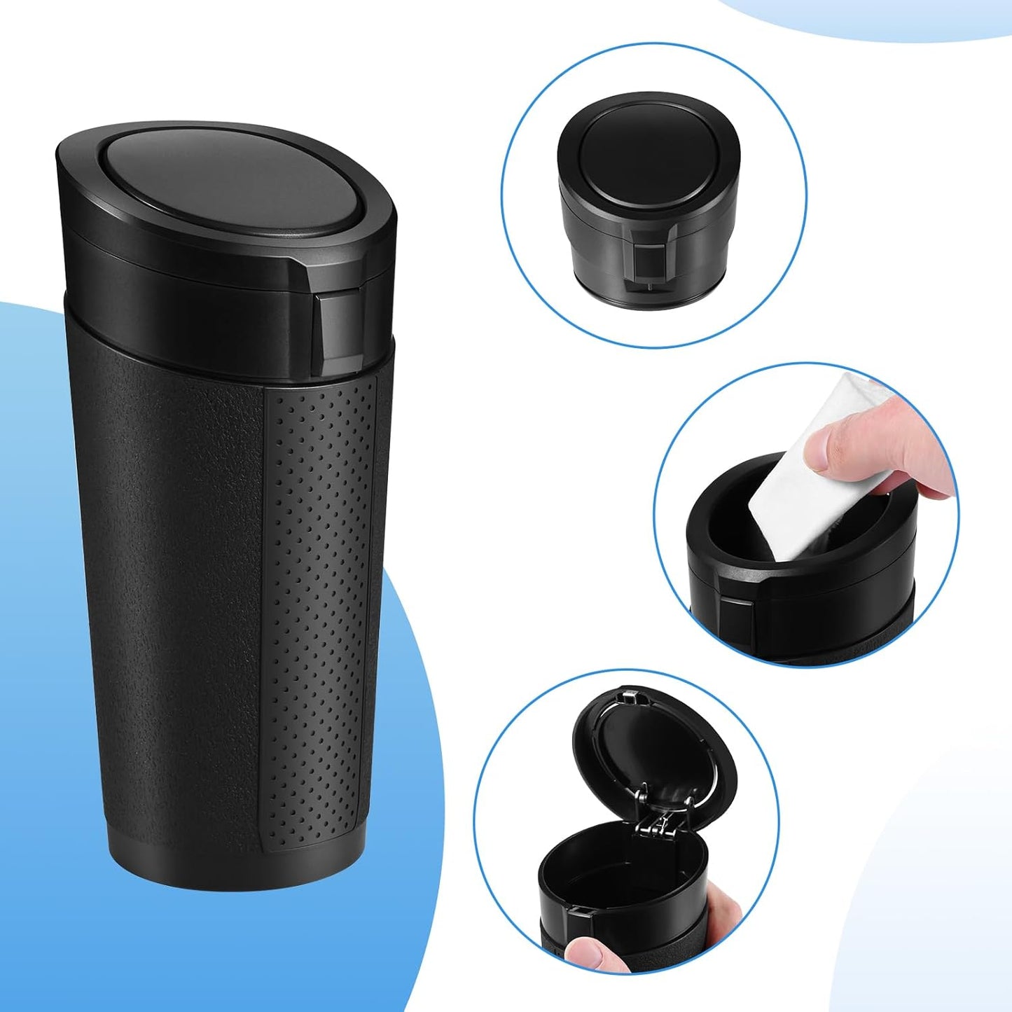Car Trash Can Bin with Lid, 2 Packs Mini Leakproof Garbage Can for Vehicle, Cup Holder Trash Can, Small Trash Bin for Cars, Home, Bedroom, Office (Black)