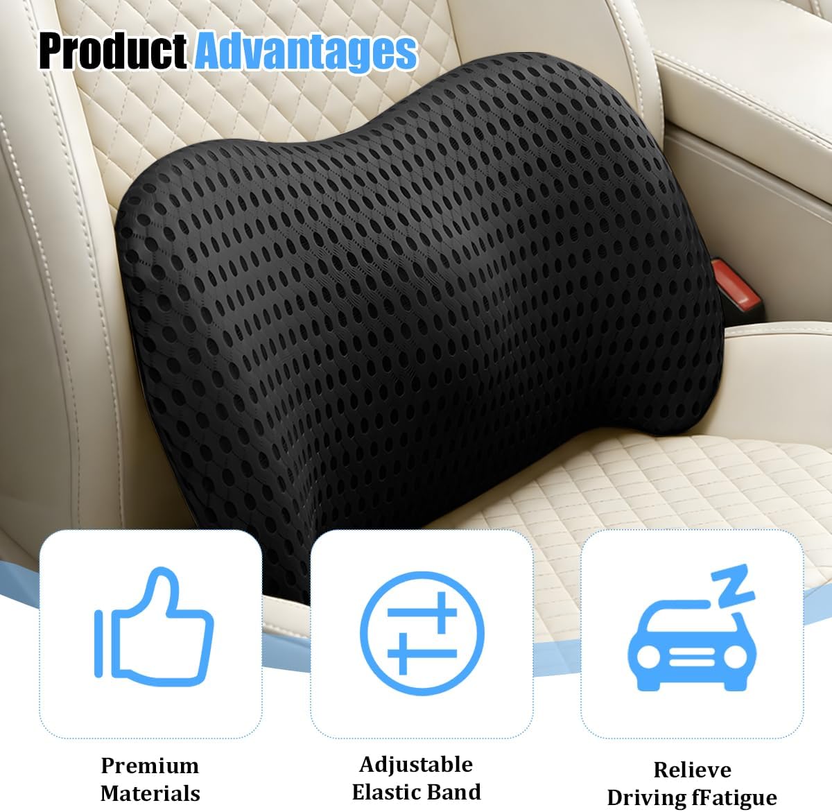 15.35 Inch Memory Foam Car Lumbar Support Pillow, Black