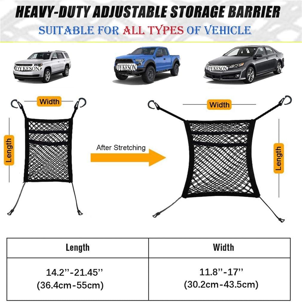 DYKESON Dog Car Net Barrier with Mesh Organizer, Pet Divider for Cars, SUVs