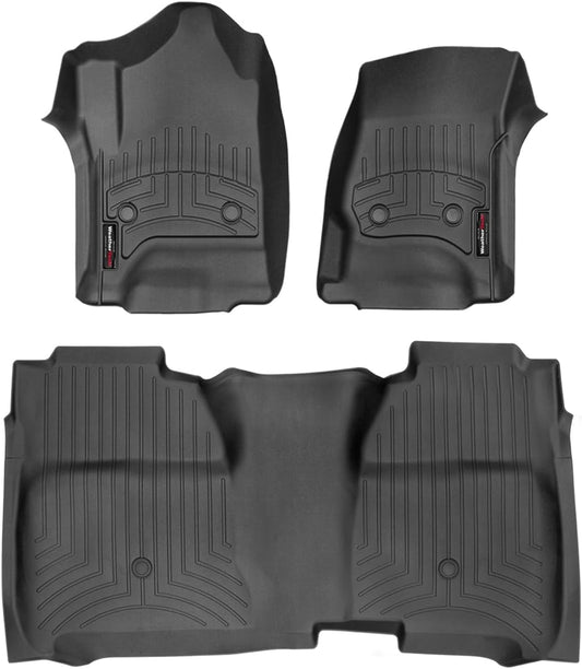 WeatherTech Custom Fit FloorLiners for 2015-2019 GMC Sierra 2500HD/3500HD, Chevrolet Silverado 2500HD/3500HD - 1st & 2nd Row (Full Coverage Row) (446071-445422), Black