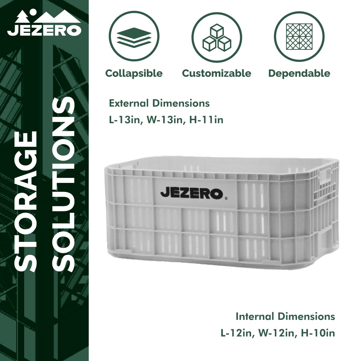 JEZERO Harvest Storage Crate | Stackable Plastic Tote Box for Fruit & Vegetables, Kitchen, Pantry, Closet, Car & Outdoor Use | Open Utility Bin, White, 6-Pack, 20" x 12" x 8"
