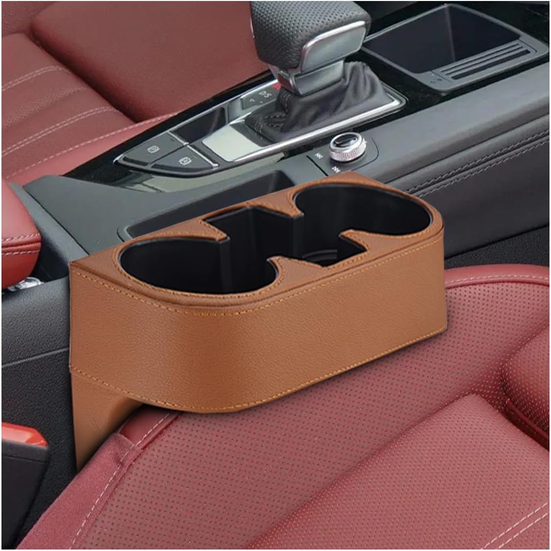 ZIMISI Car Cup Holder, Leather Front Console Gap Filler Organizer (Black) | Car Seat Gap Filler Storage Box, Multifunctional Car Cup Drink Holder, Coin Bucket, Cell Mobile Phone Holder