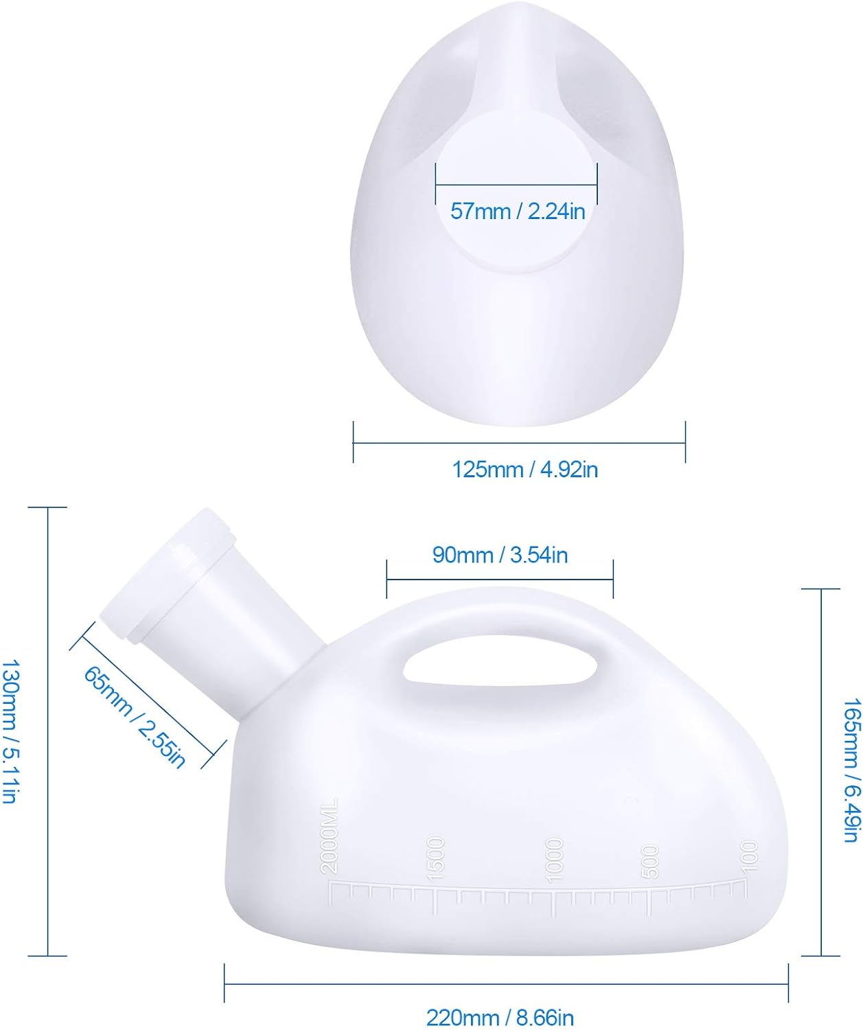 Unisex Potty with Lid and Funnel, Portable Pee Bottle for Men and Women, 2000ml Large Capacity Male Female Reusable Urinals, Emergency Urine Collection for Hospital Home Camping Car Travel