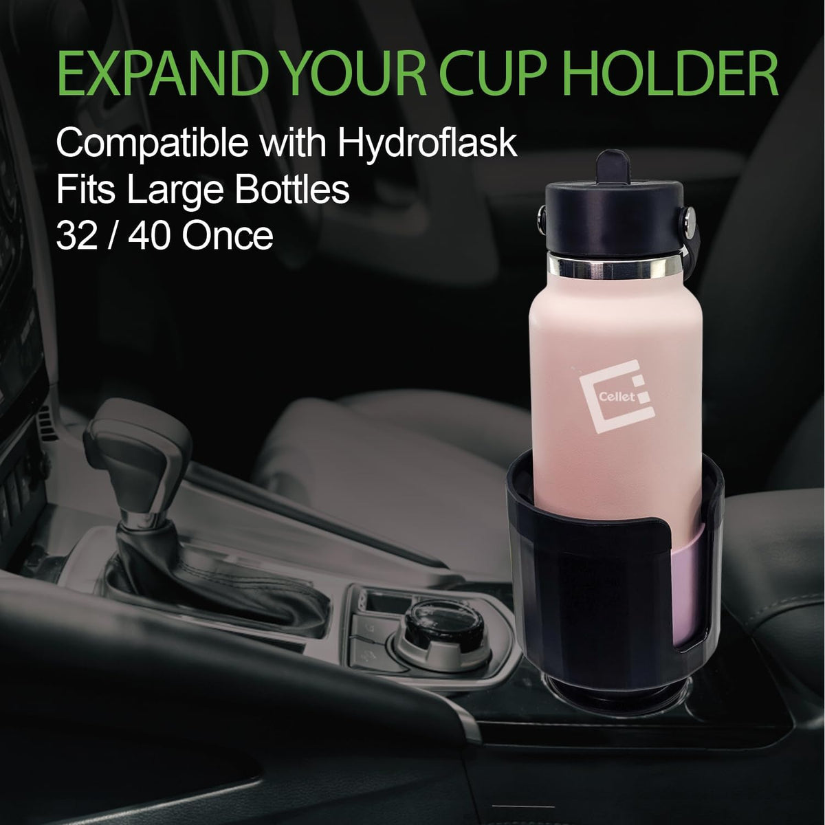 Expandable Car Cup Holder with Adjustable Base for Large Bottles, Compatible for Hydro Flasks 32/40 Ounce