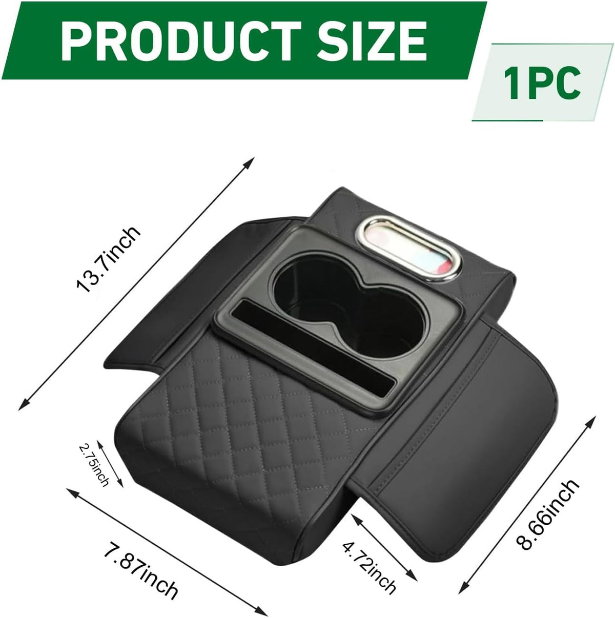 Car Armrest Cushion, 5-in-1 Center Console Cover Organizer, Multi-Functional Car Armrest Storage Box with 2 Cup Holder, Car Accessories Interior Organizers for Most Cars (Black)