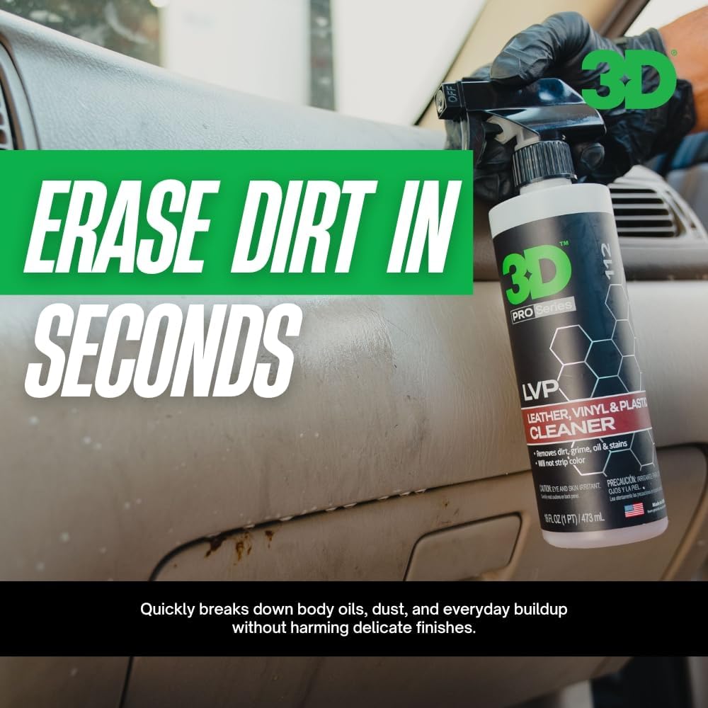 3D LVP Interior Cleaner - Removes Dirt, Grime, Grease, Oil & Stains from Leather, Vinyl & Plastic - Great for Seats, Steering Wheels, Door Panels, Dashboards - Car, Office, Home Use - 1 Gallon