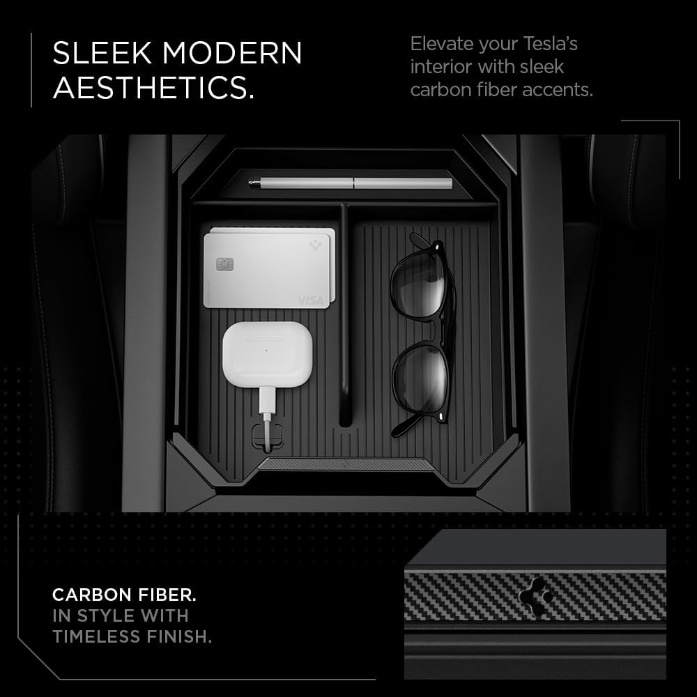 Spigen Center Console Organizer Tray Designed for Tesla Cybertruck Accessories 2026/2025/2024/2023 (Top) (Carbon Edition)