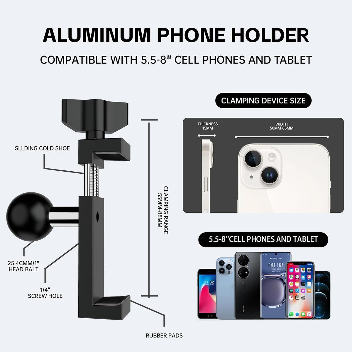 1 Inch Aluminum Phone Holder with 1" Ball Head Adapter Compatible with RAM mounts B Size Double Socket Arm for Car Bike Motorcycle Phone Mount