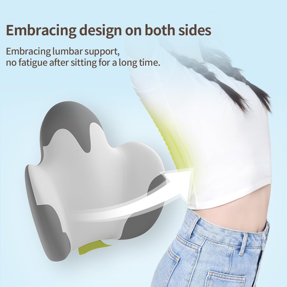 Lumbar Support Pillow for Office Chair, Gaming Chair, Car Driver Seat Back Cushion, Bed & Couch, Gifts for Friends and Parents,Ergonomic Back Support Pillow with Comfortable Memory Foam(Grey/white)
