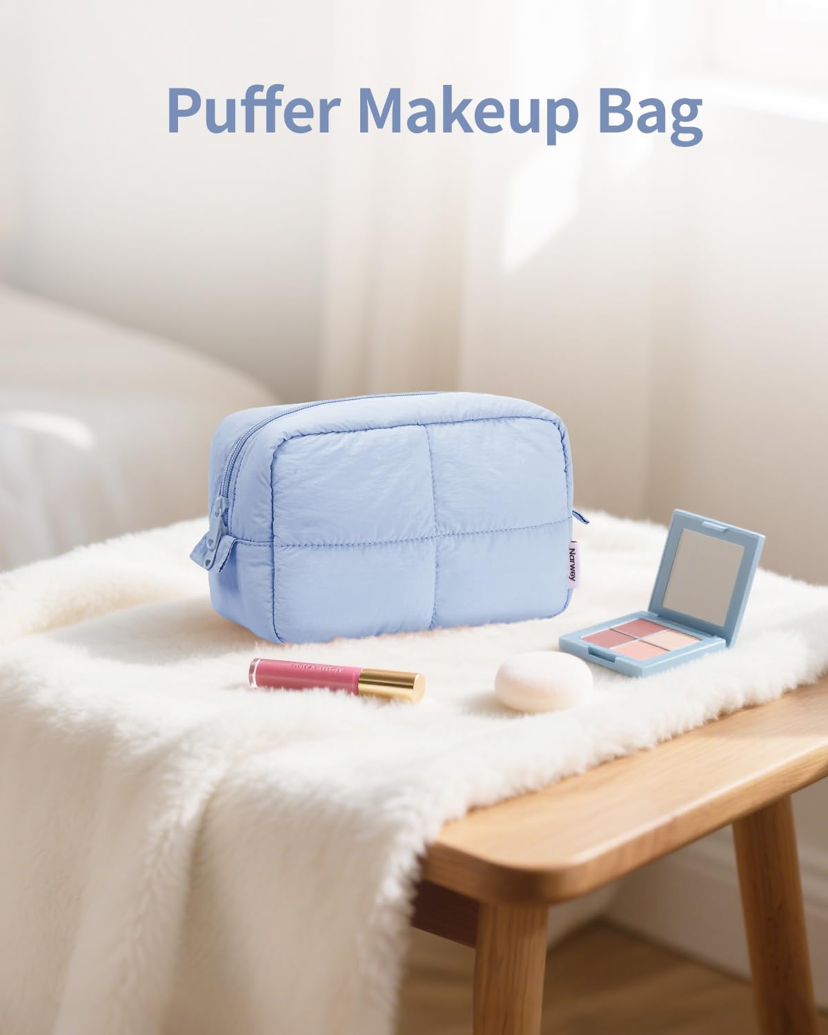 Narwey Puffy Makeup Bag Travel Toiletry Bag, Cute Cosmetic Bag for Women