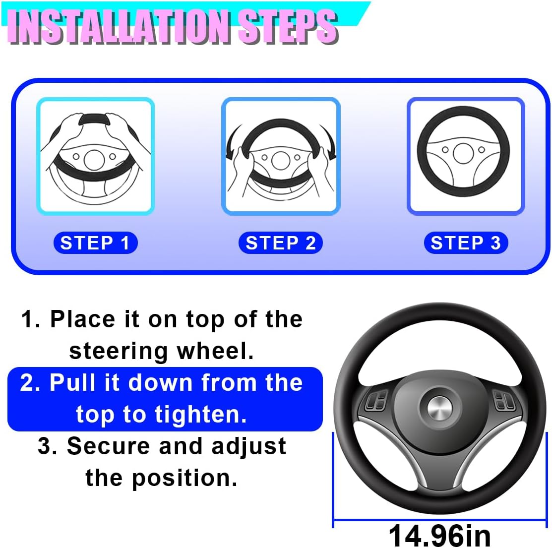 Car Steering Wheel Cover, Breathable Non-Slip Leather Car Steering Wheel Decorative Wrap, Comfortable Auto Interior Wheels Protector Accessories for Cars, SUVs, Trucks (Blue)