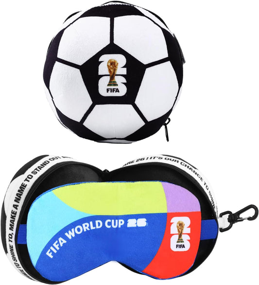 MESUCA FIFA World Cup 2026 Travel Pillow with Eye Mask - Official FIFA World Cup 2026 Merchandise -Soccer Ball Design Neck Pillow 2-in-1 Comfort for Traveling,Car,or Train