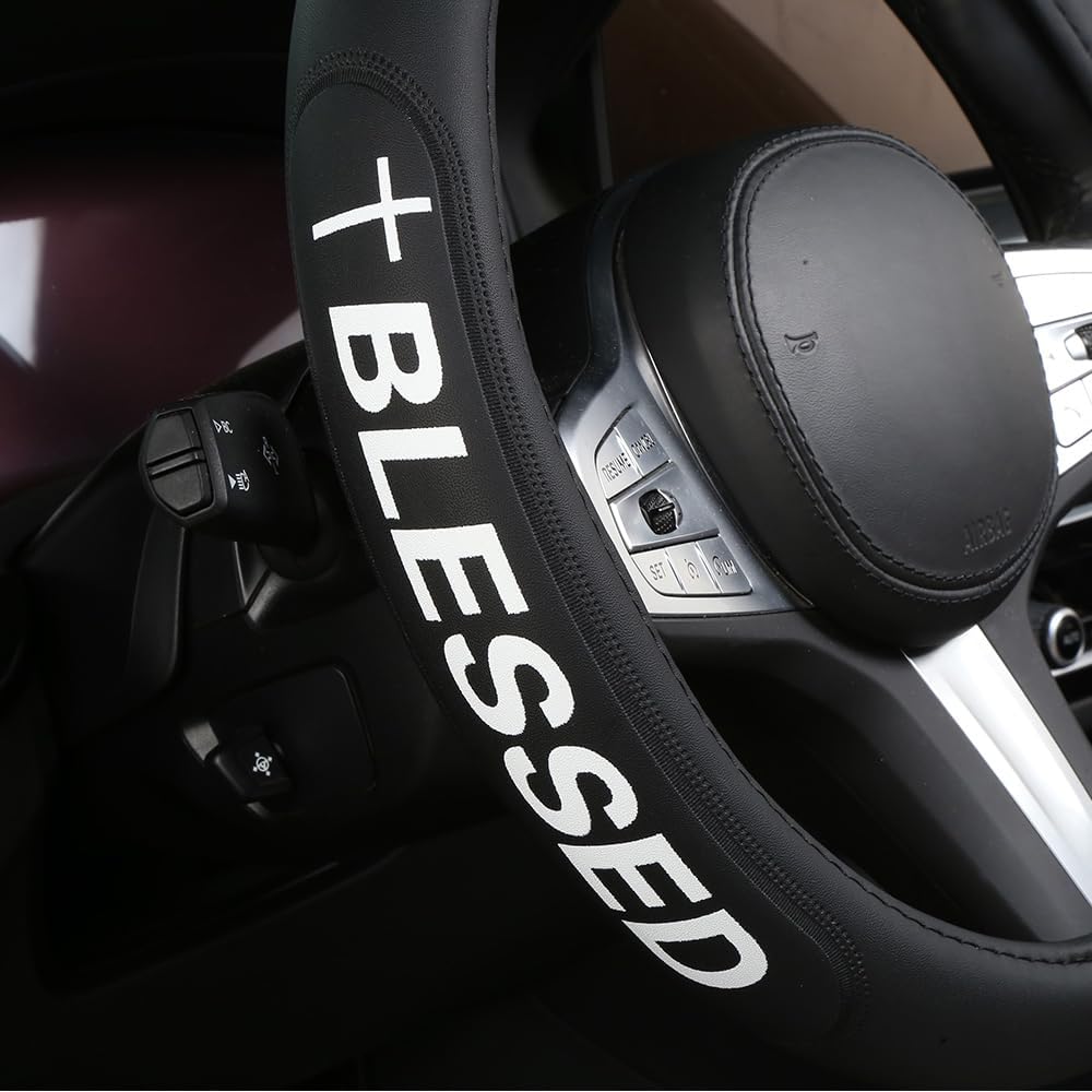 Auto Car Steering Wheel Cover Microfiber Leather Breathable Anti-Slip for Men Women Cross Jesus Christian Blessed Car Accessories