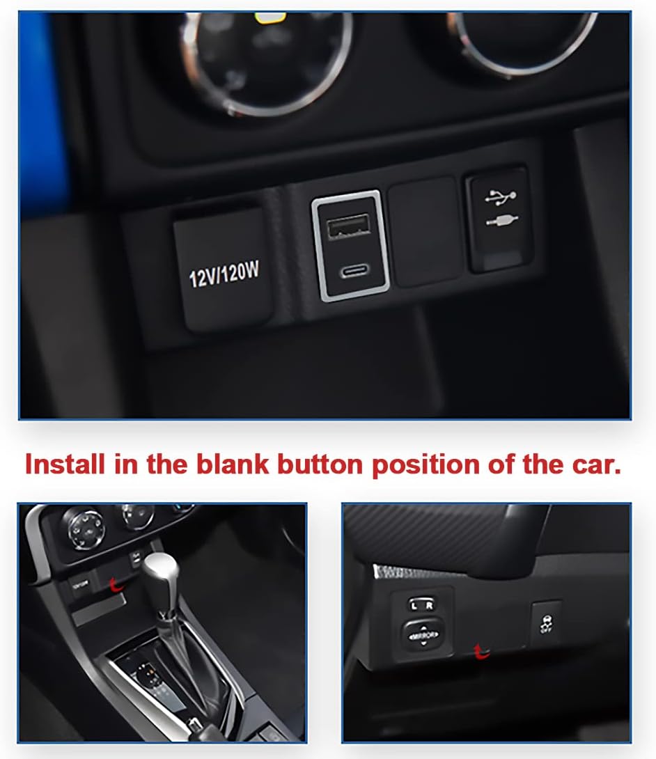 QC3.0 +PD3.0 USB Power Socket, 60W Output, Type C & Quick Charge 3.0 Car Charger USB Adapter for Smart Phone PDA iPad iPhone Android GPS Use for Toyota Vigo,Size 1.6"x0.9"x2.2" (Type B)