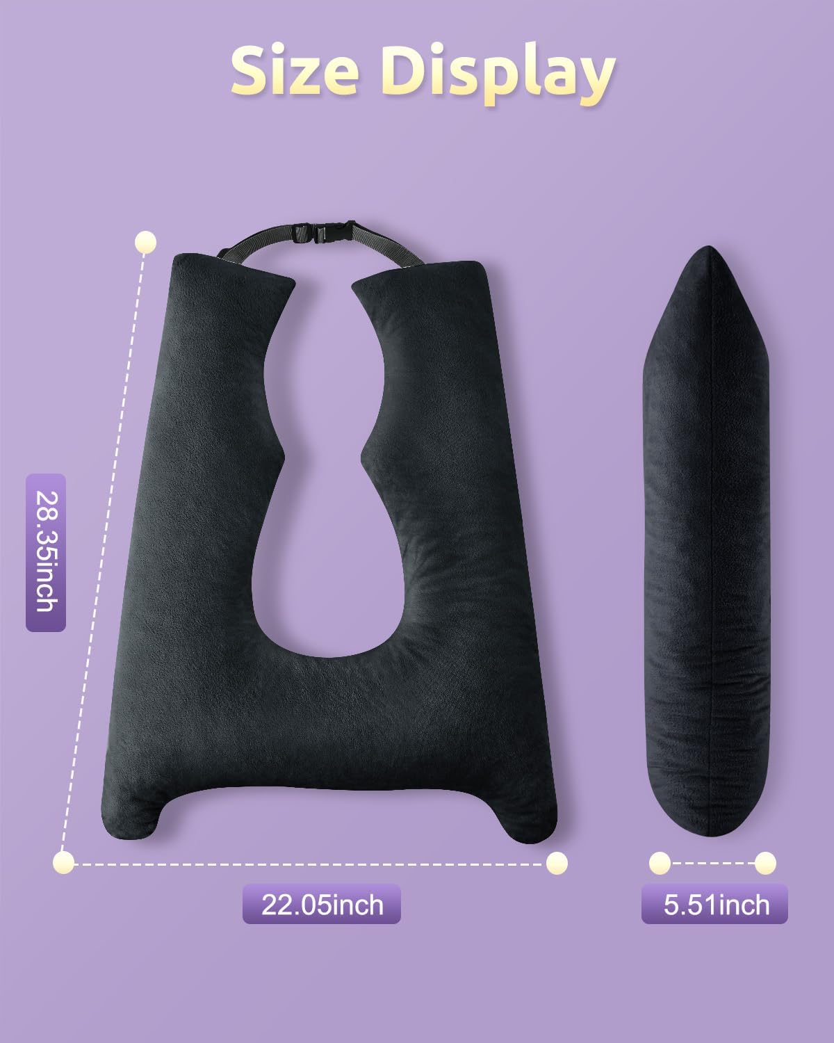 Car Pillow for Kids Travel Pillow with Adjustable Strap, Kids Floor Pillows Cushions for Adults and Children to Support Head and Body Road Trip Essentials(Metal Black)