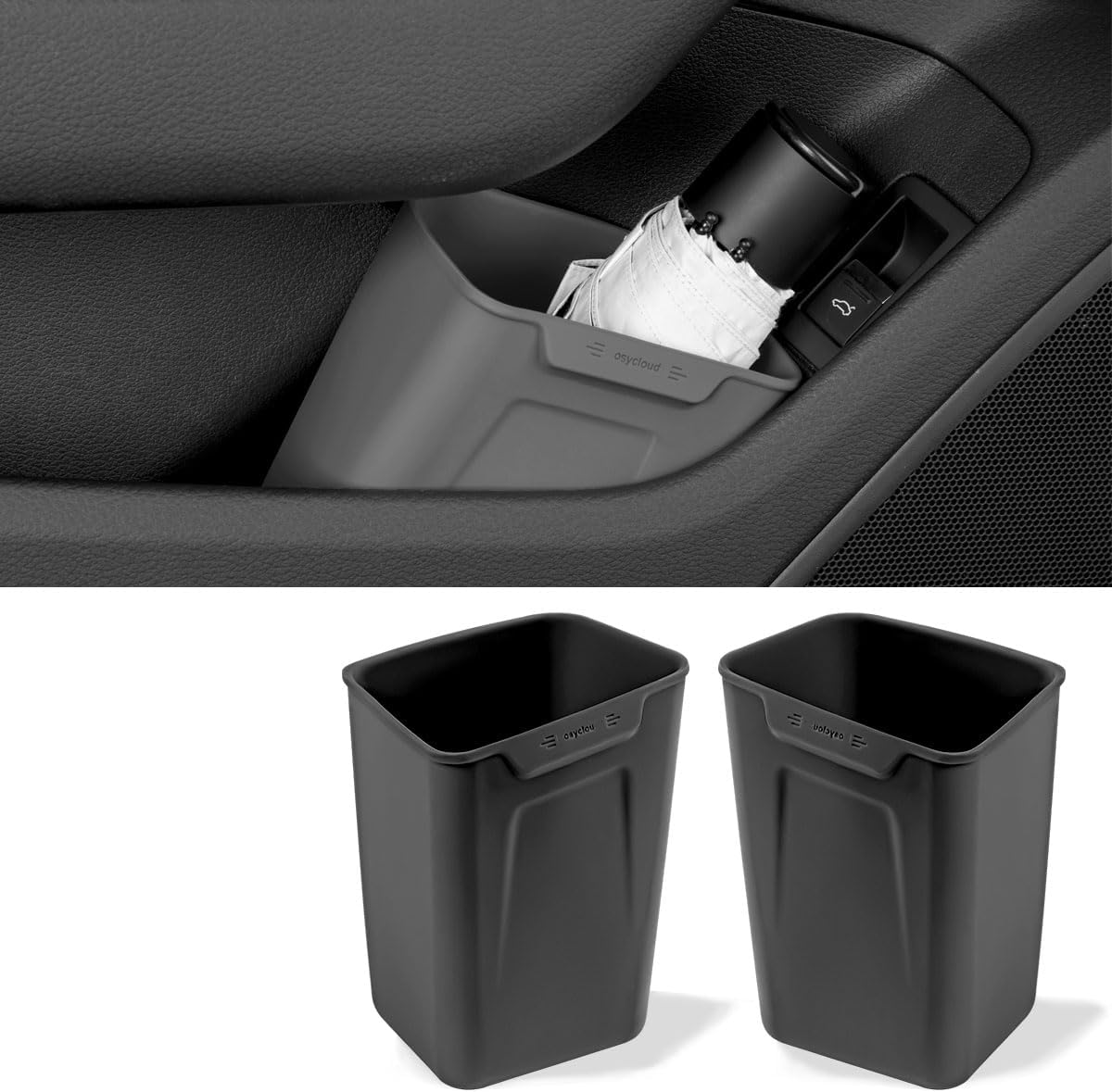 XmuxHai Car Interior Storage Box, Black Silicone Door Side Organizer with Umbrella Holder and Trash Can, Vehicle Accessory (Red)