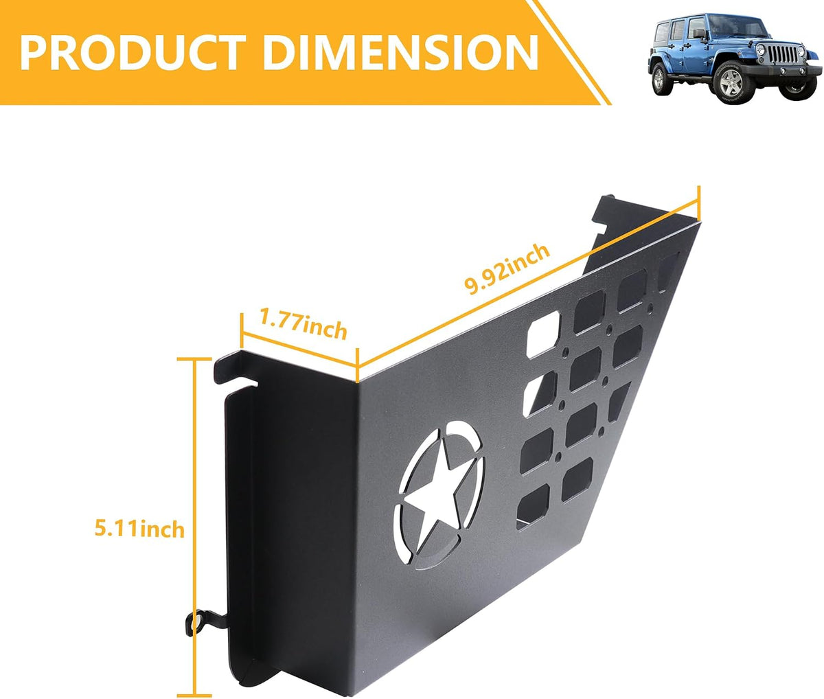 Front Door Storage Pockets Organizer Box for 2011-2018 Jeep Wrangler JK JKU Unlimited 2/4 Door Insert Storage Expansion Interior Accessories 2 Pack Black Metal with Star