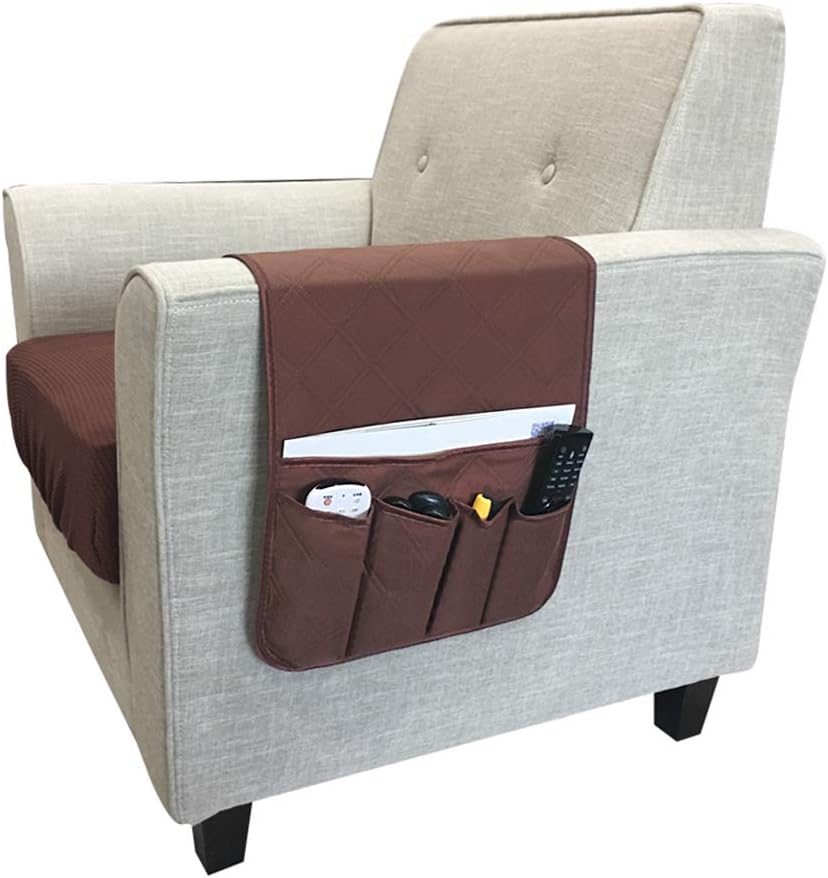 IPENNY Couch Sofa Armrest Organiser Chair TV Remote Holder Bed Storage Pocket Bag for Cellphone Tablet Notepad Book Magazines DVD Eyewears Drinker Snacks Holder Pouch