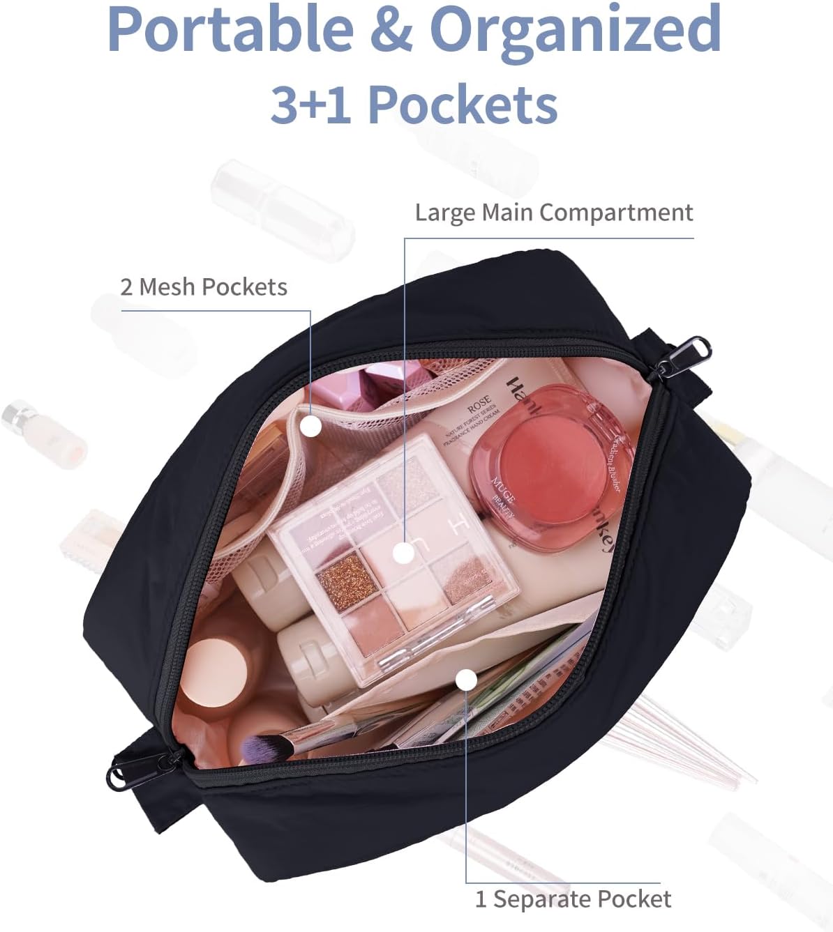Narwey Puffy Makeup Bag Travel Toiletry Bag, Quilted Cosmetic Bag for Women
