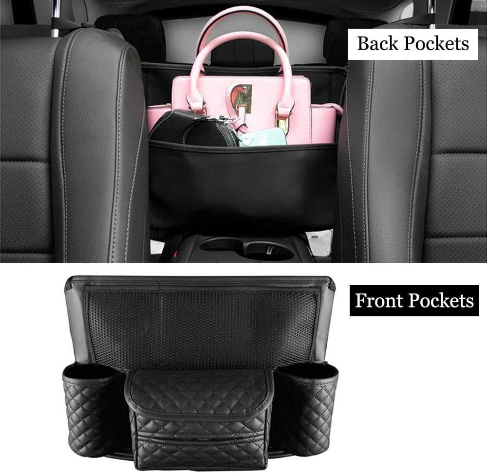 Car Organizer, Leather Large Capacity Car Purse Holder for Front Seat, Seat Back Net Bag Double-sided Tissue Storage Handbag Holder Car Accessories (Brown)
