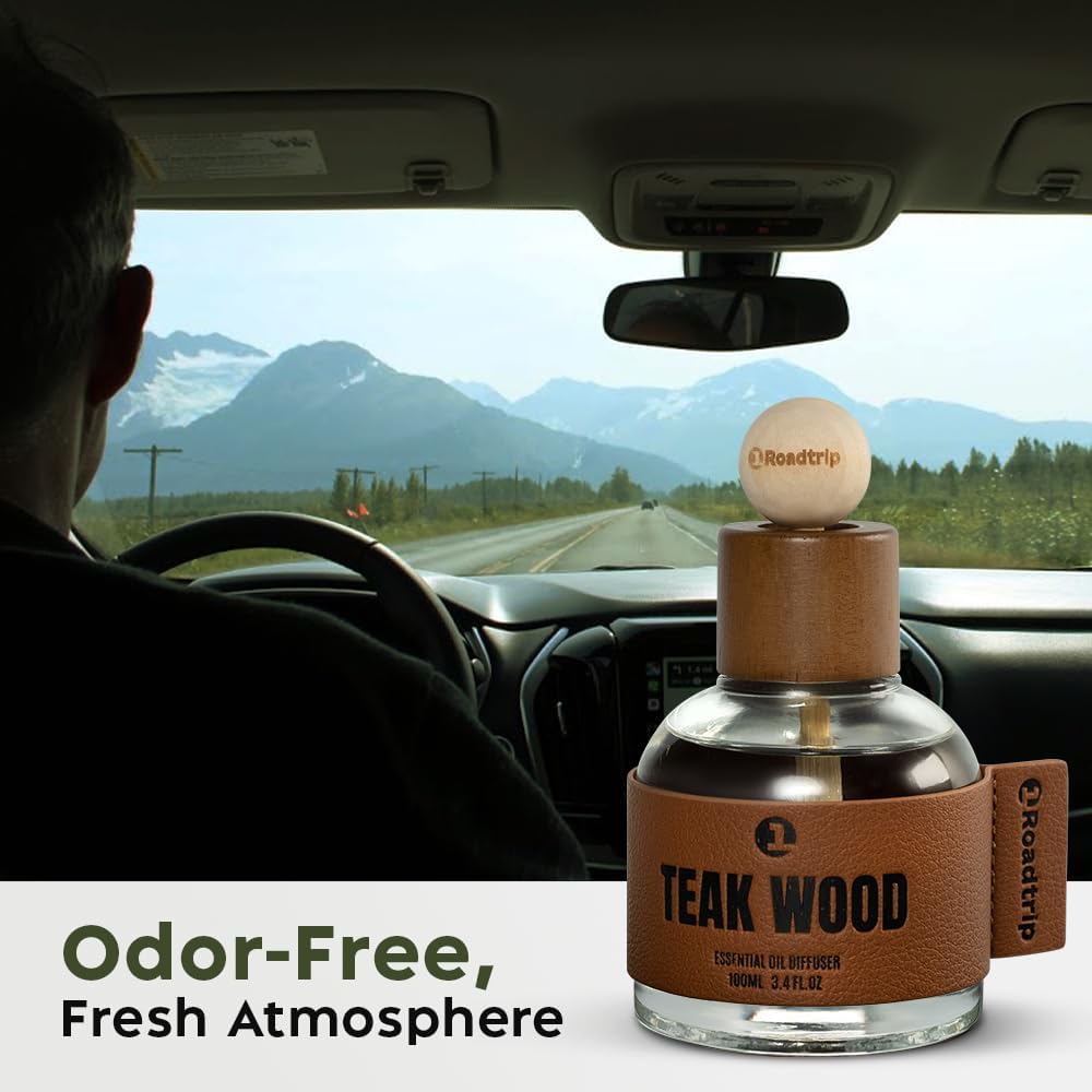 Car Air Freshener - Long Lasting Essential Oil Diffuser - Aromatherapy Accessories for Men & Women -Teakwood Car Scent Diffuser 3.38 FL OZ/100ML
