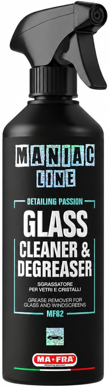 MANIAC LINE MAFRA Glass Cleaner & Degreaser | Ammonia-Free Window & Crystal Cleaner | Safe on Tinted Glass | Removes Limescale, Grease & Road Film | Streak-Free Finish | 16.9 Fluid Ounce Bottle