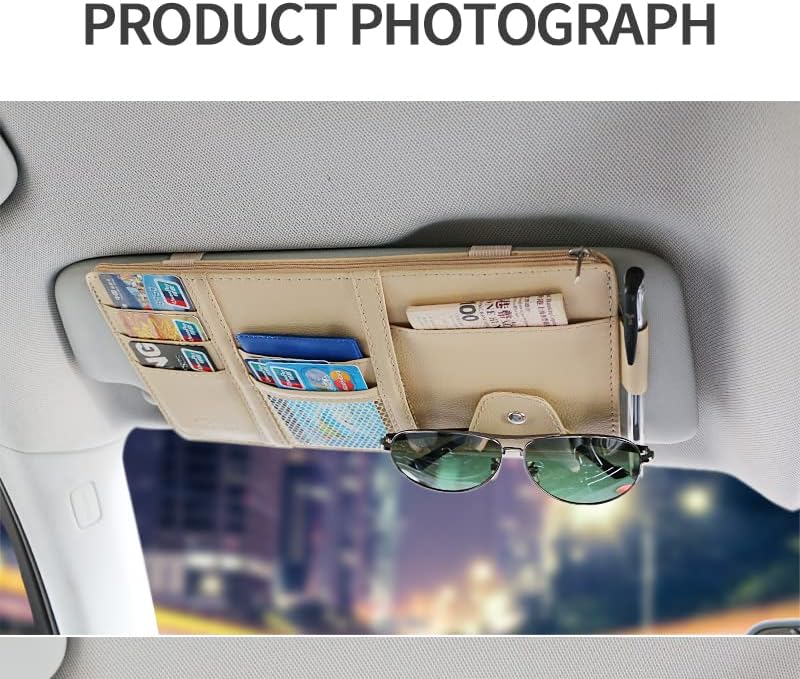 Car Sun Visor Organizer Auto Car Visor Pocket and Interior Accessories Car Storage Organizer with Multi-Pocket Net Zippers (Style 1-Beige)
