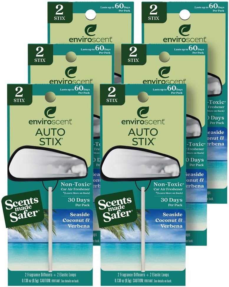 Enviroscent Non-Toxic* Car Air Freshener Auto Stix® - Scents Made Safer - Enjoy Fragrance Lasts Up to 180 Days - Includes Auto Stix® Diffusers & Elastic Loops - Black Vanilla & Mandarin (Pack of 3)