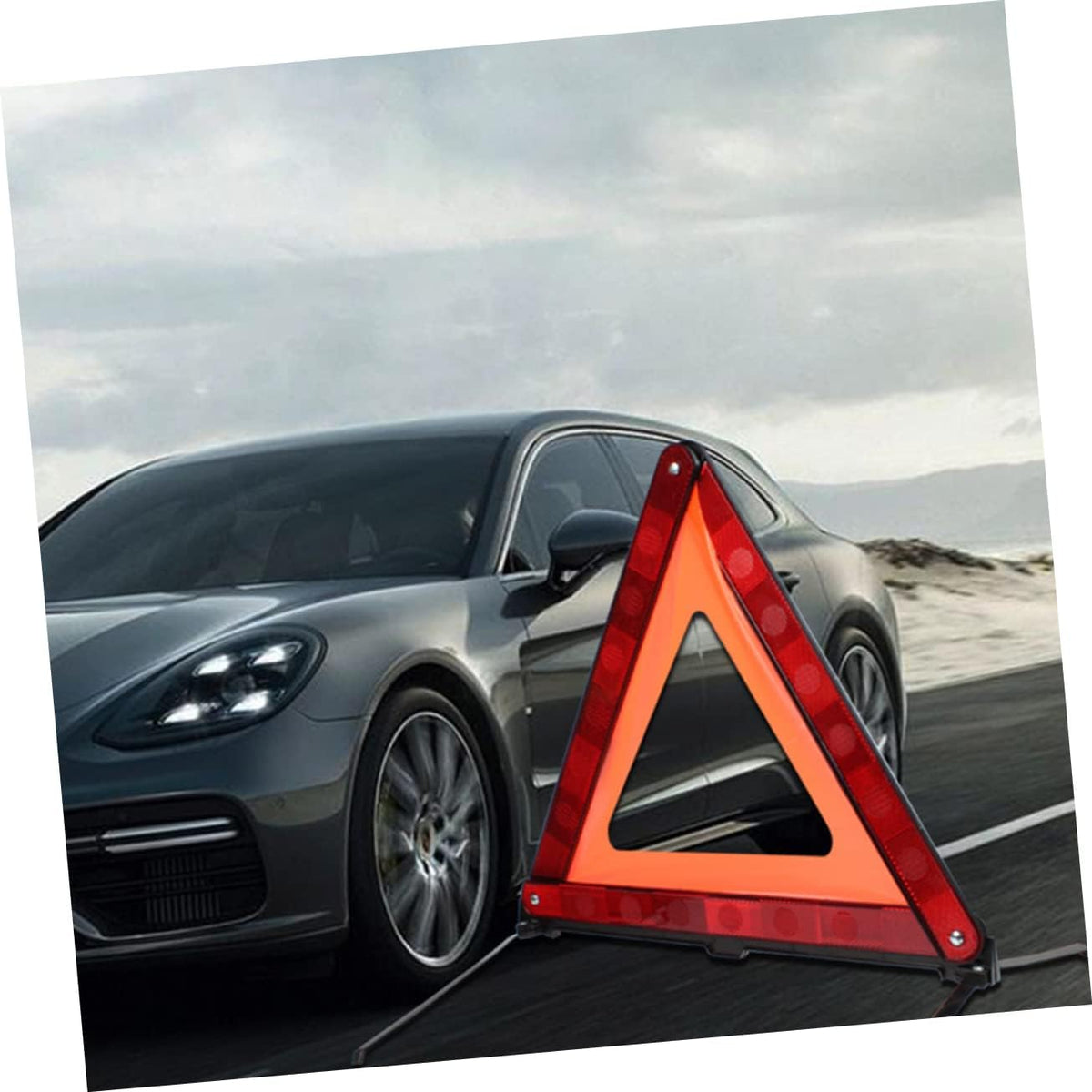 Roadside Hazard Warning Sign Triangle with Weighted Base for Vehicle